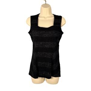 Artex Fashions Top Small Black Silver Metallic Textured Square Neck Sleeveless